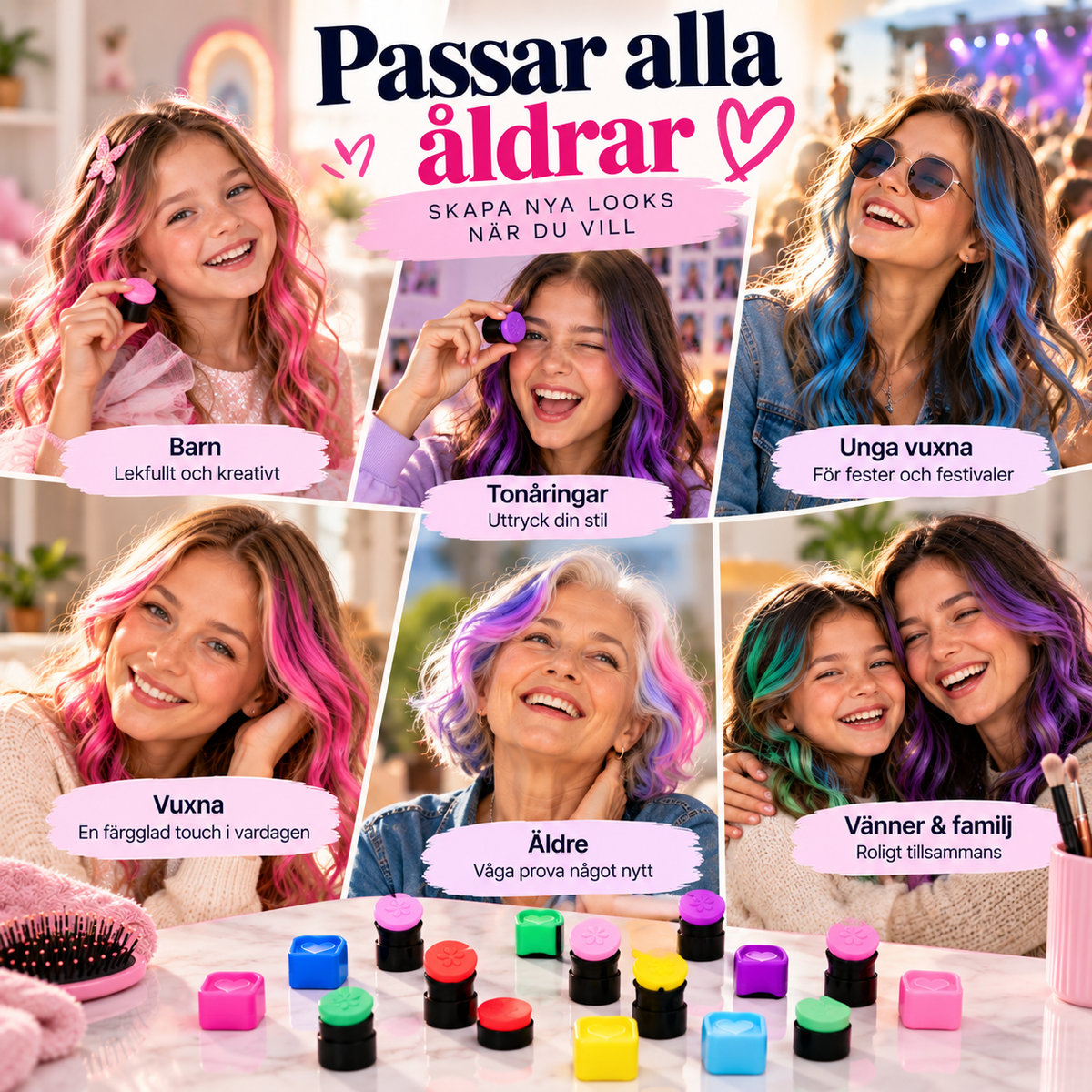 FärgPop™ – 12 Hårkritor för en Snabb Festlook