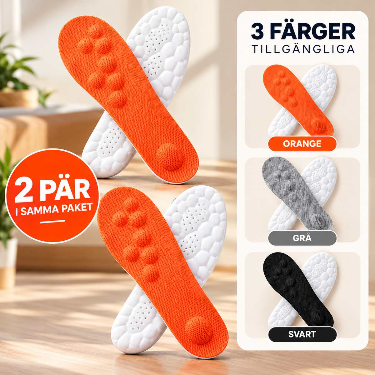StegMjuk™ – Masserande inläggssulor med fotvalvsstöd & stötdämpning
