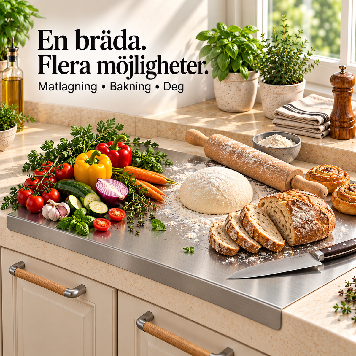 Renstål™ – Versatile cutting & work board in stainless steel for cooking & baking (+Gratis gåva)