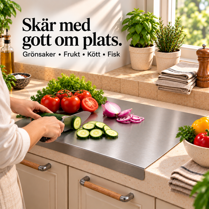 Renstål™ – Versatile cutting & work board in stainless steel for cooking & baking (+Gratis gåva)
