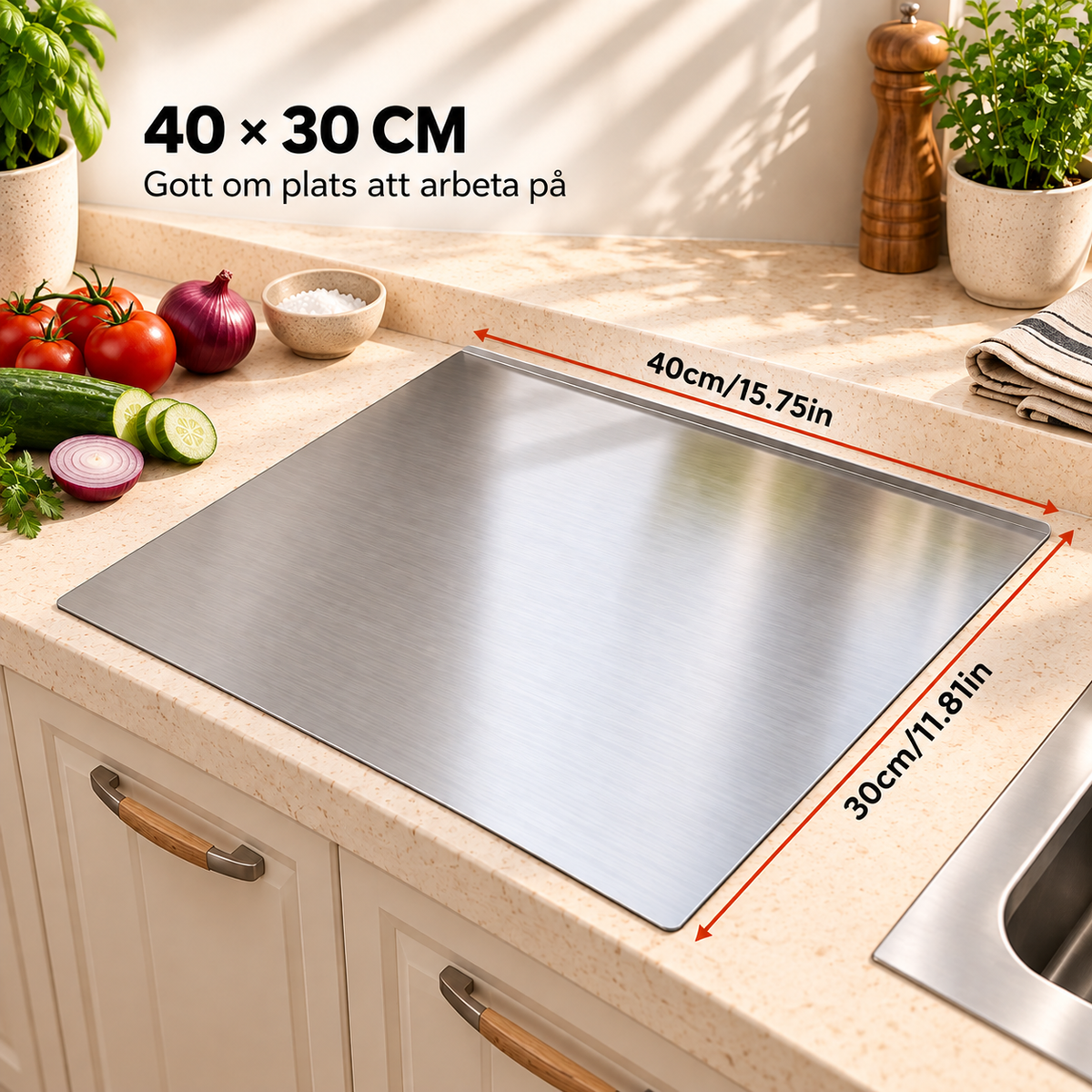 Renstål™ – Versatile cutting & work board in stainless steel for cooking & baking (+Gratis gåva)