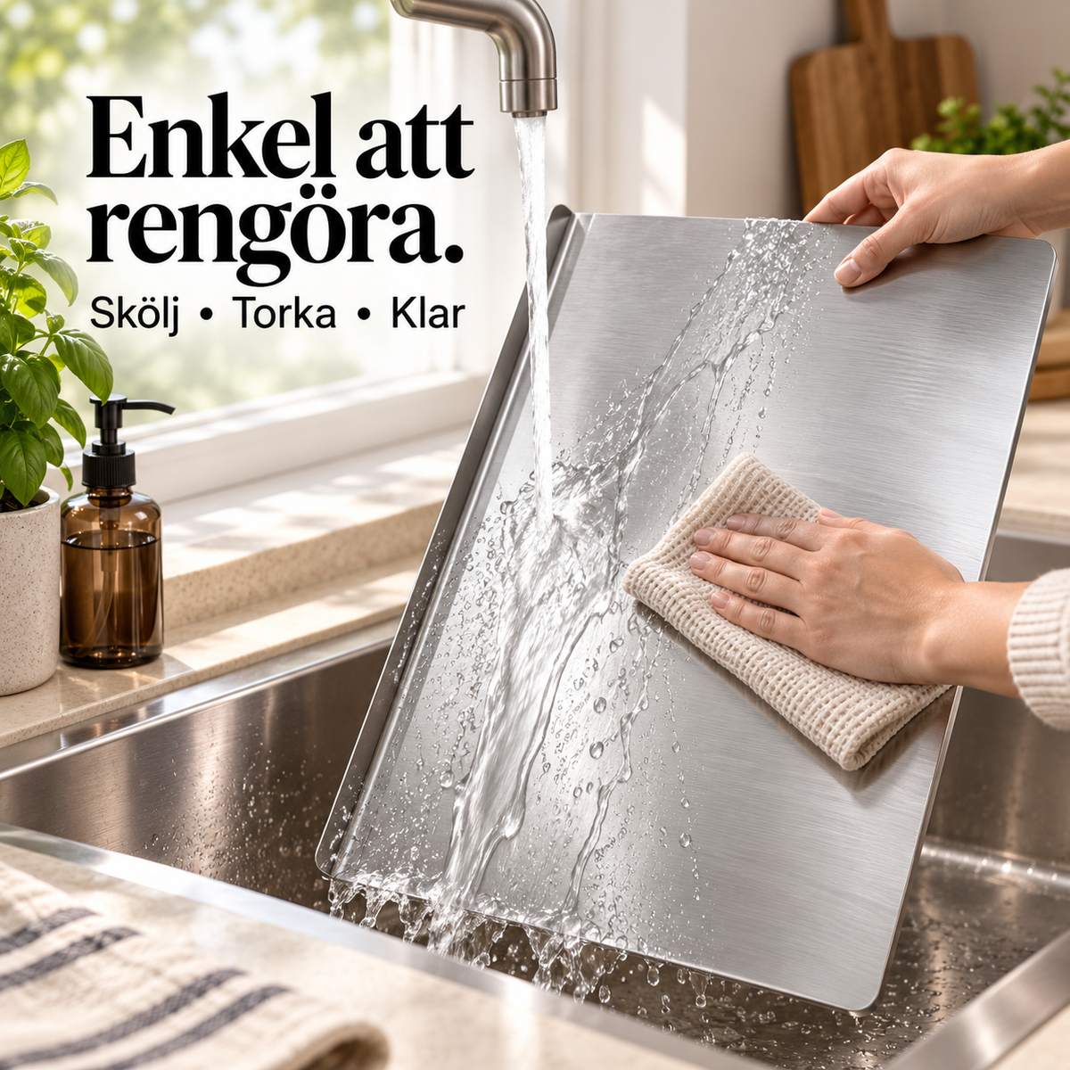 Renstål™ – Versatile cutting & work board in stainless steel for cooking & baking (+Gratis gåva)
