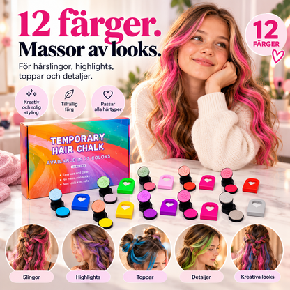 FärgPop™ – 12 Hårkritor för en Snabb Festlook