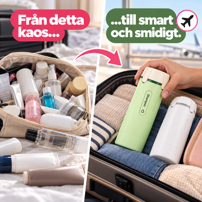 PackaSmart™ – 4-i-1 reseflaska mot flaskkaos i necessären