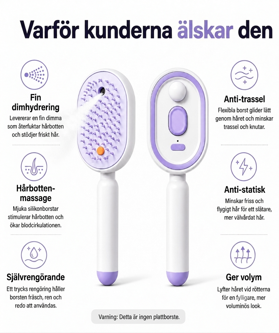 Silkesborste™ - Elektrisk hårborste med fin spraydimma (Olja ingår ej) 🌿