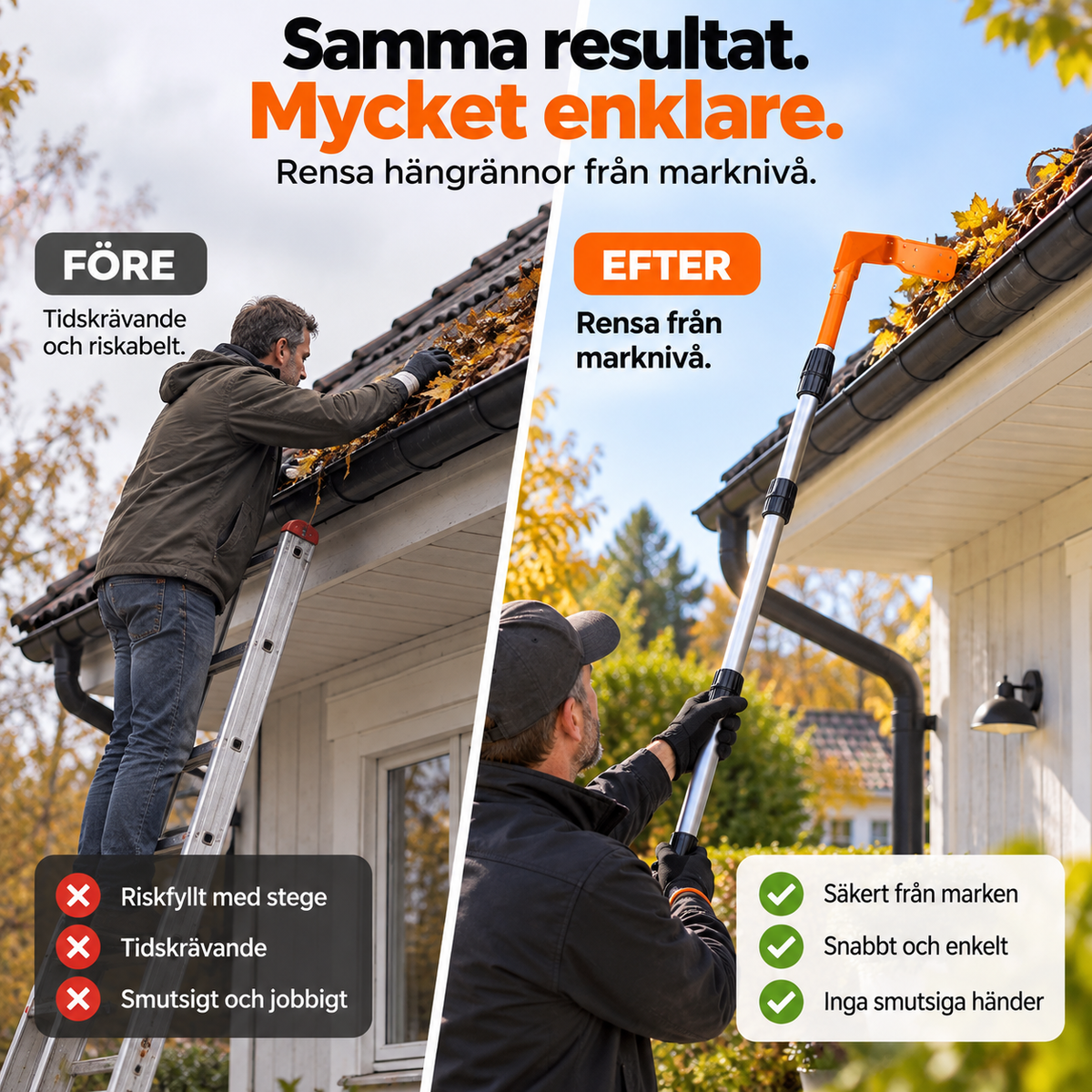 RännRens™ – Hängrännerensare – Säg hejdå till höstlöven