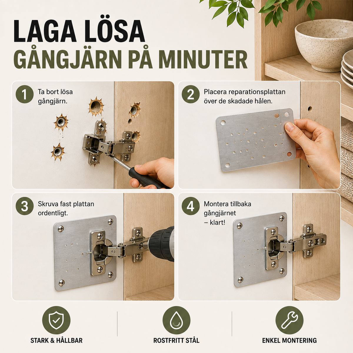 Gångjärnsdoktorn™ – laga lösa skåpsgångjärn på minuter – 5 st / 10 st