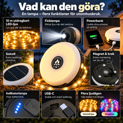 LjusRulle™ – 10 m utdragbar lampa som lyser upp mörka utomhusmiljöer