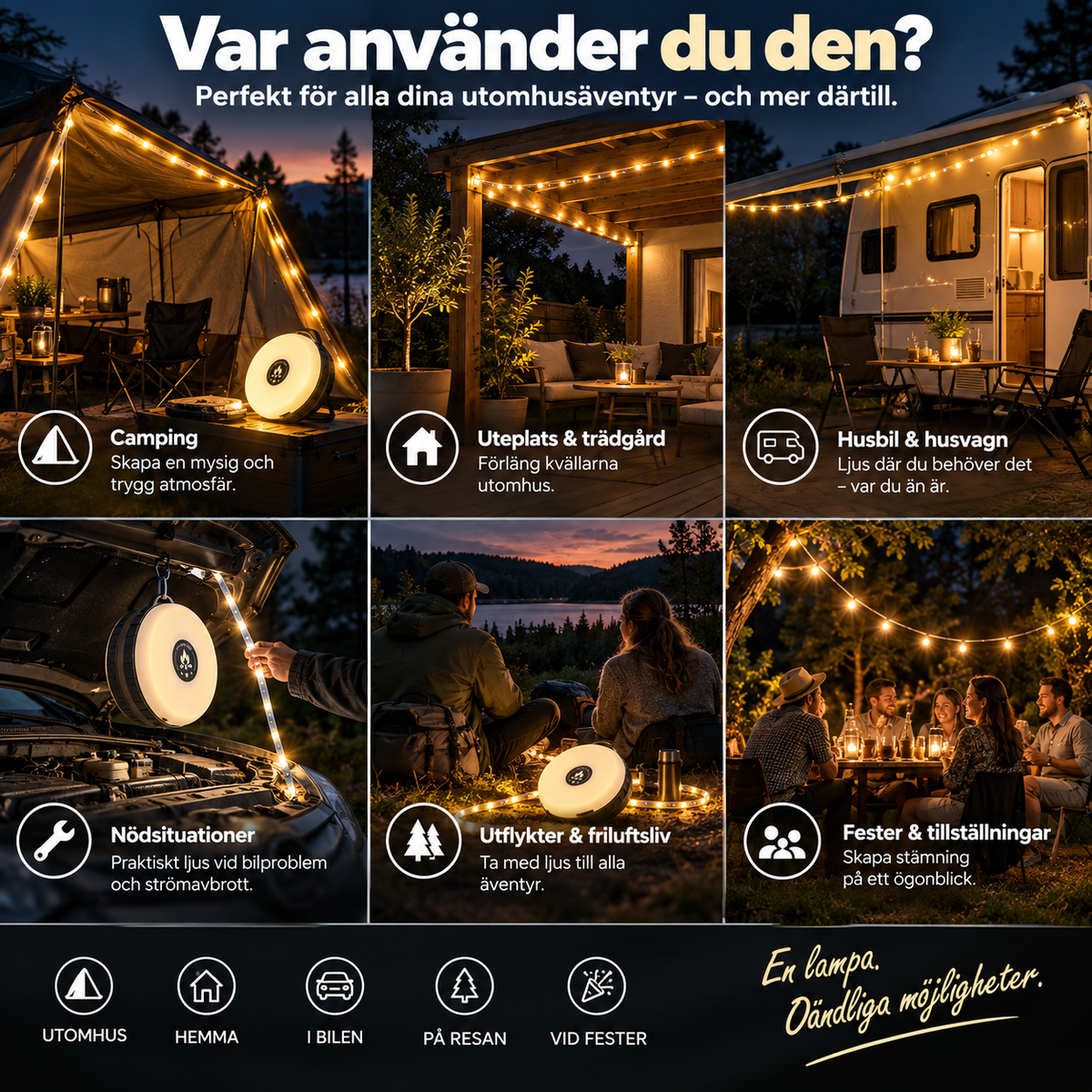 LjusRulle™ – 10 m utdragbar lampa som lyser upp mörka utomhusmiljöer