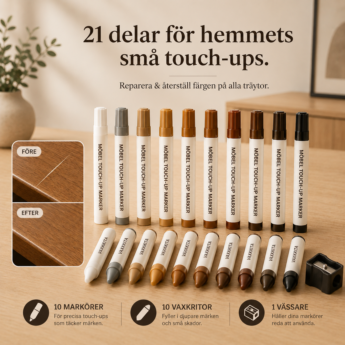 Fixera™ Möbelreparationskit - 21 delar för hemmets små touch-ups