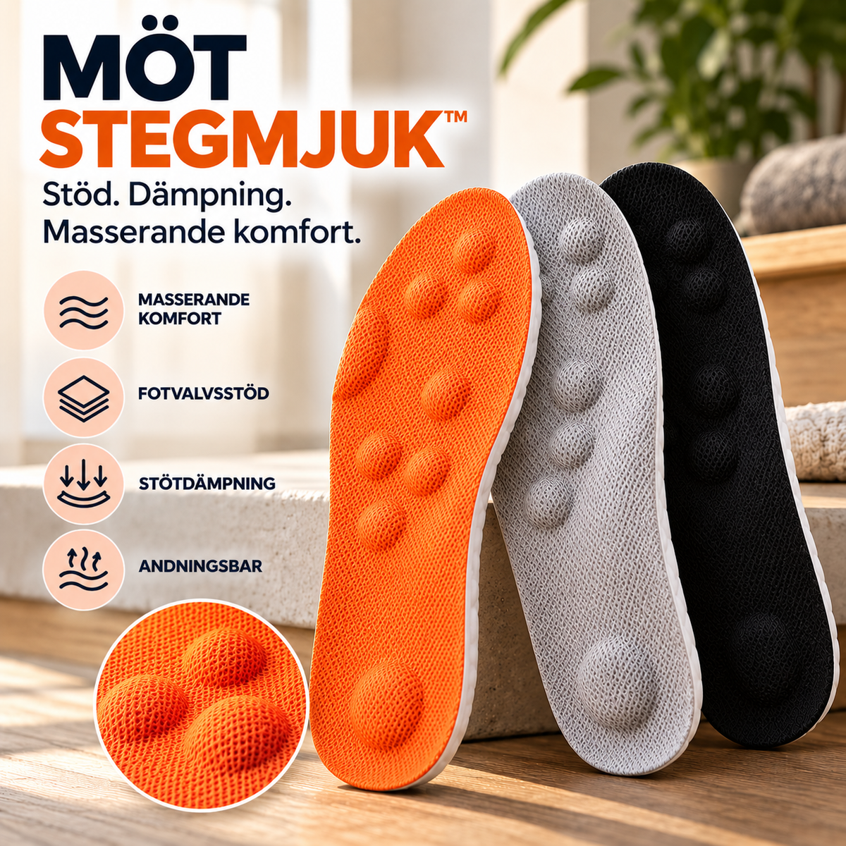 StegMjuk™ – Masserande inläggssulor med fotvalvsstöd & stötdämpning