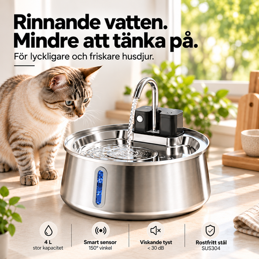 Källro™ – Smart vattenfontän med rinnande vatten