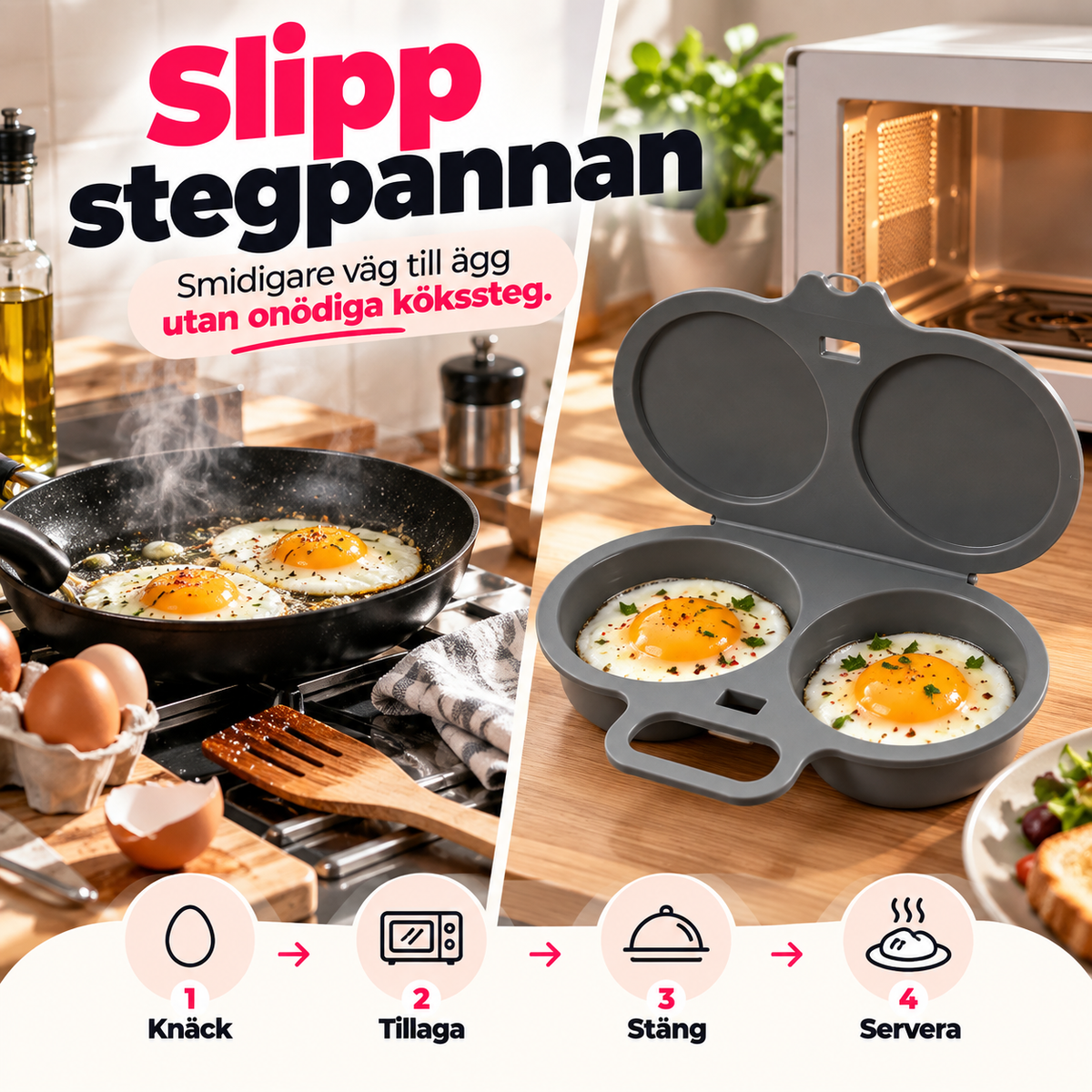 ÄggSnabb™ – Äggkokare för mikrovågsugn – Slipp stekpannan
