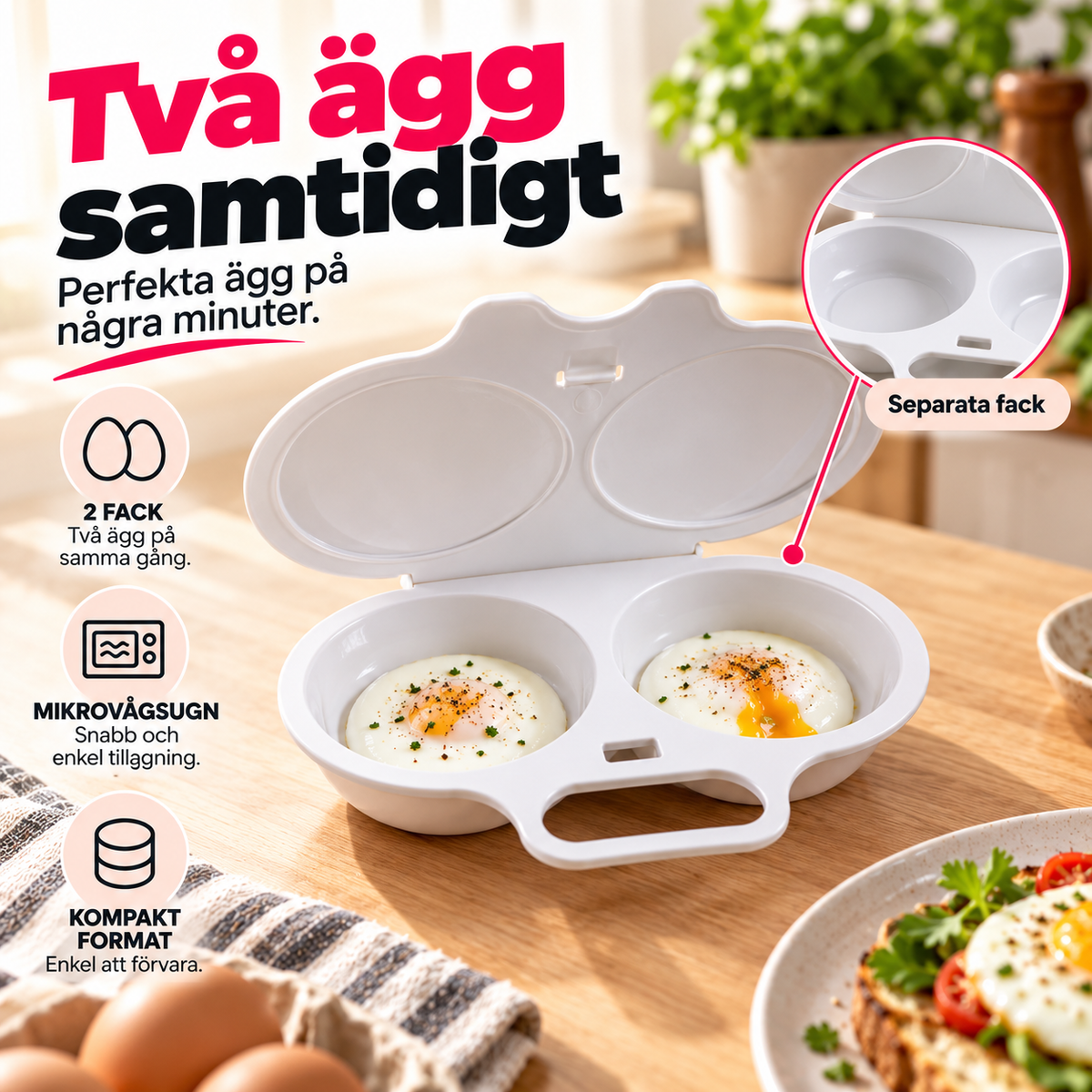ÄggSnabb™ – Äggkokare för mikrovågsugn – Slipp stekpannan