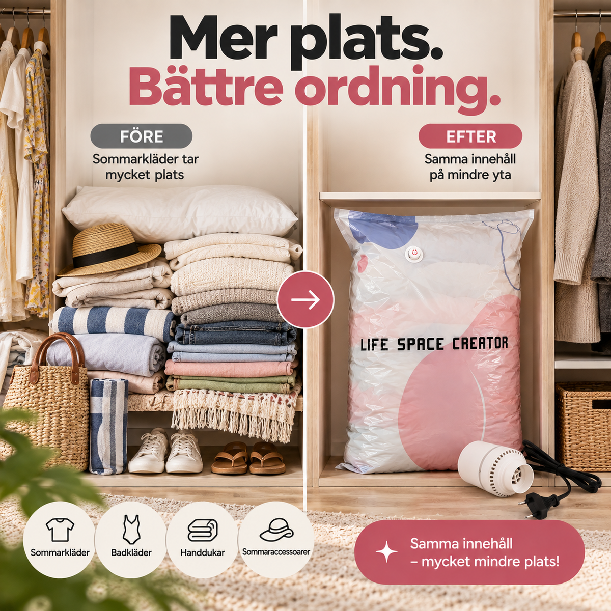 Krympsäcken™ - 3D vakuumförvaring som frigör plats året runt (med elektriska pumpen)