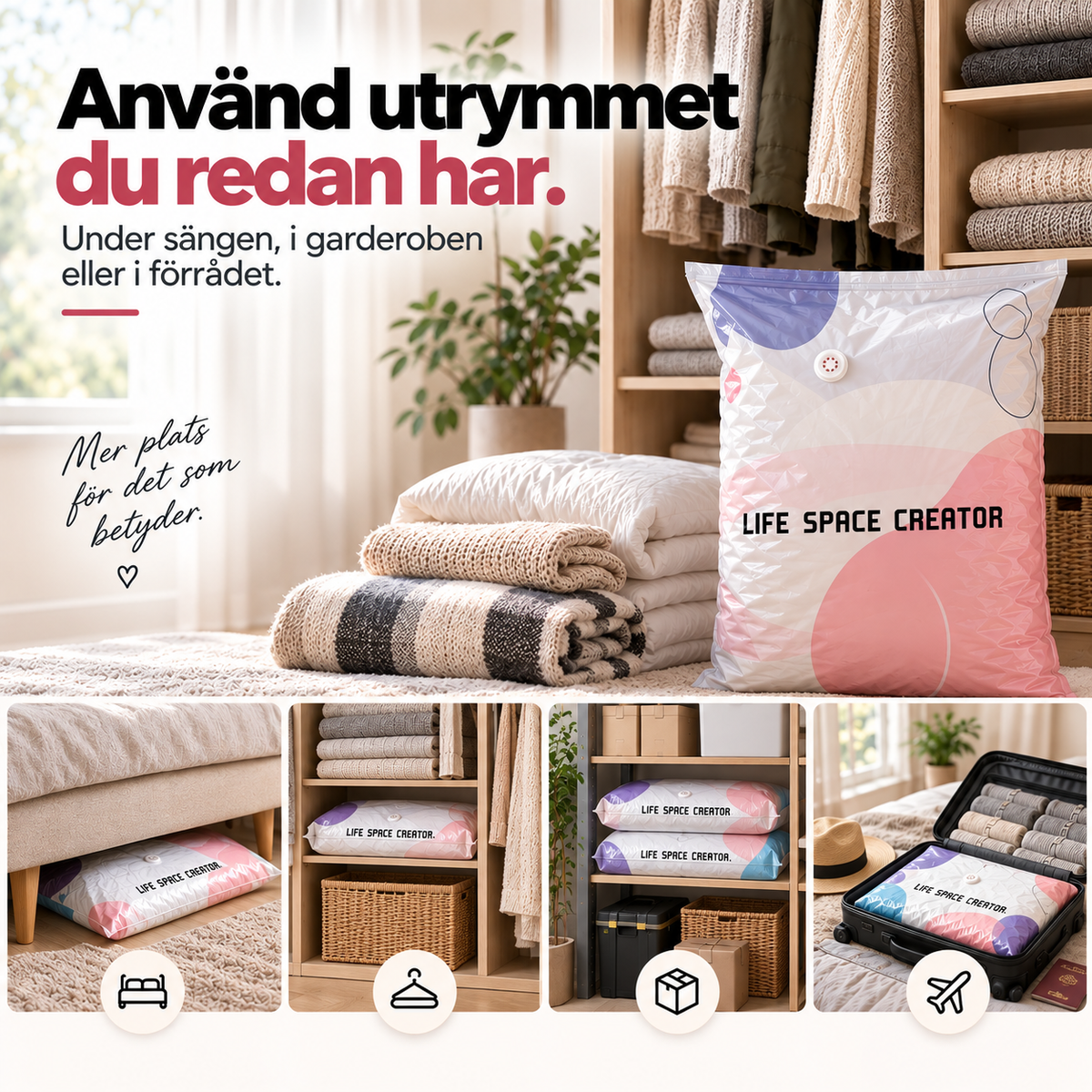 Krympsäcken™ - 3D vakuumförvaring som frigör plats året runt (med elektriska pumpen)