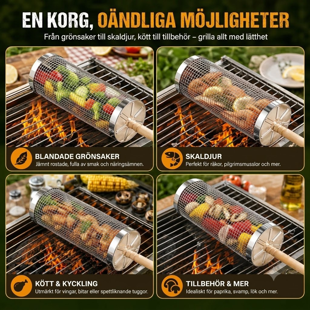 GrillSpin™ 360° roterande - Slipp vända varje grönsak för hand