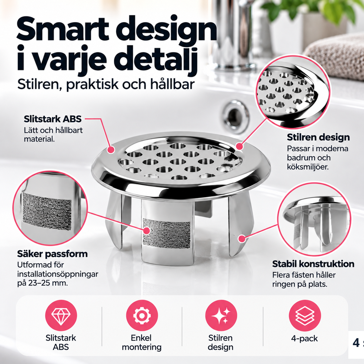 Överfyllnadsringar med produktfunktioner, 4 st